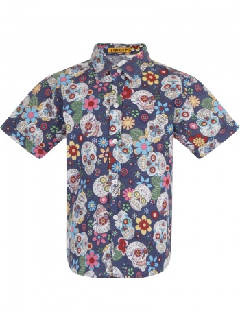 Nightsky Blue Skulls Luxury Alternative Boys Shirt